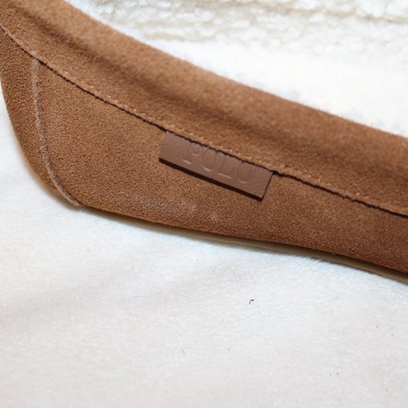 NIB POLO RALPH LAUREN MEN'S SUEDE FUR LINED‎ BEAR BROWN SLIP ON SLIPPERS - Picture 6 of 7